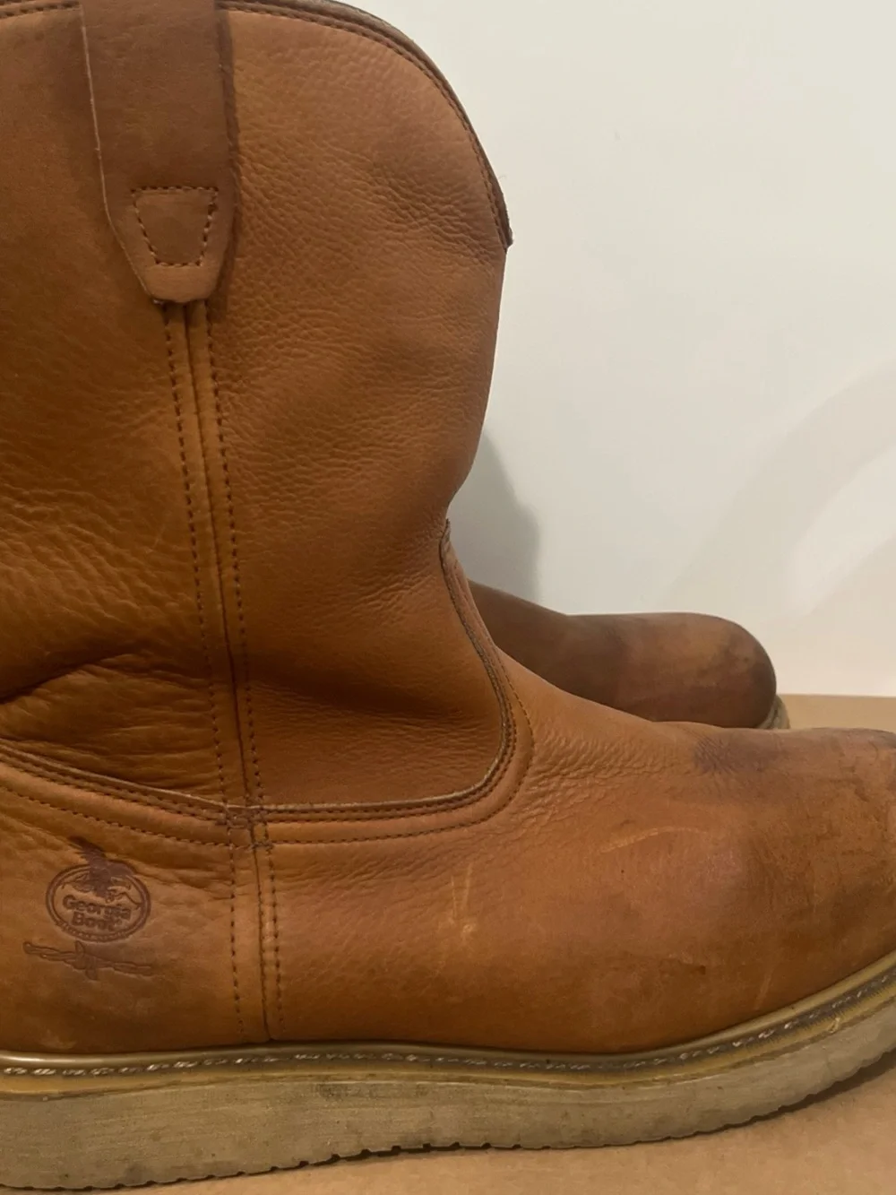 Georgia Boot Tan Leather Pull-On Work Boots